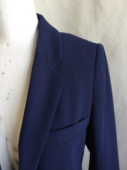 JOIE, Navy Blue, Polyester, Solid, Navy Lining, Notched Lapel, Single Breasted, 1 Button Front, 4 Pockets, Long Sleeves, 1 Split Center Back Hem