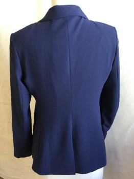 JOIE, Navy Blue, Polyester, Solid, Navy Lining, Notched Lapel, Single Breasted, 1 Button Front, 4 Pockets, Long Sleeves, 1 Split Center Back Hem