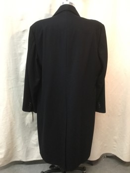Mens, Coat, Overcoat, NL, Black, Cashmere, Solid, 50, Single Breasted, 3 Buttons,  3 Pockets, Top Stitch, Peaked Lapel, Long, Back Slit