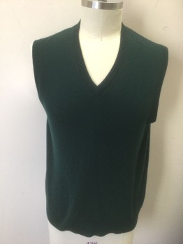 BROOKS BROTHERS, Forest Green, Cashmere, Solid, Knit, V-neck, Pullover