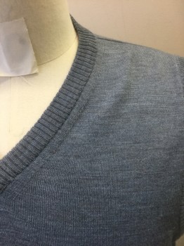NORDSTROM, Slate Blue, Wool, Solid, Knit, Pullover, V-neck