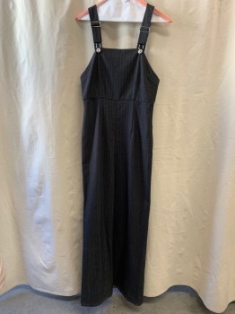 Womens, Overalls, FOREVER 21, Black, White, Polyester, Rayon, Stripes - Pin, S, No Pockets, Wide Leg Pants, Zip Back