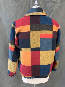 URBAN OUTFITTERS, Red, Yellow, Black, Orange, Navy Blue, Polyester, Wool, Color Blocking, Fleece, Zip Front, Collar Attached, Long Sleeves, Elastic Waistband/Cuff, 2 Pockets