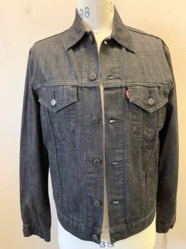 LEVI'S, Black, Poly/Cotton, Solid, Button Front, Collar Attached, 4 Pockets,