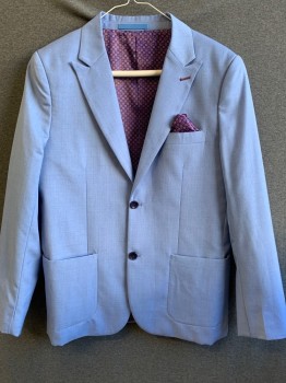 Childrens, Suit Piece 1, ISAAC MIZRAHI, Lt Blue, Aubergine Purple, Royal Blue, Pink, Polyester, Rayon, Solid, Dots, 34C, 16, 30W, Single Breasted, 2 Buttons,  Peaked Lapel, 3 Pockets, Pocket Square,
