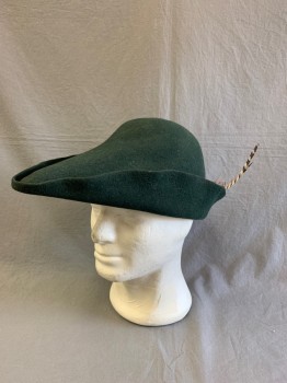 Mens, Historical Fiction Hat , MTO, Green, Solid, Tear Drop Shaped, Robin Hood, Hat, with Feathe