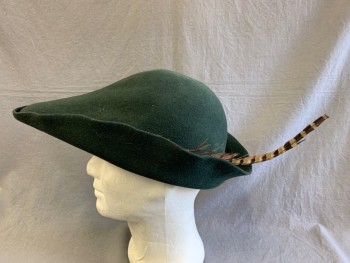 Mens, Historical Fiction Hat , MTO, Green, Solid, Tear Drop Shaped, Robin Hood, Hat, with Feathe