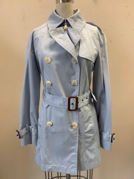 Womens, Coat, Trenchcoat, BANANA REPUBLIC, Sky Blue, Cotton, Acetate, S, with Matching Belt (Stained Belt), Collar Attached, Epaulets, Double Breasted, Button Front, Removable Straps on Cuffs