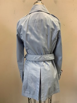 Womens, Coat, Trenchcoat, BANANA REPUBLIC, Sky Blue, Cotton, Acetate, S, with Matching Belt (Stained Belt), Collar Attached, Epaulets, Double Breasted, Button Front, Removable Straps on Cuffs
