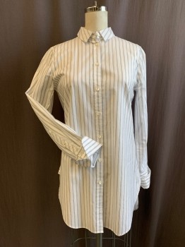 J. CREW, White, Black, Cotton, Stripes - Vertical , Button Front, Collar Attached, Long Sleeves, French Cuff