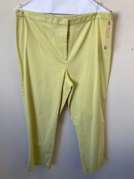 ANN TAYLOR, Lt Yellow, Cotton, Elastane, Solid, Flat Front, Cropped Pant