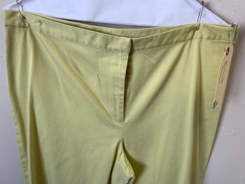 Womens, Pants, ANN TAYLOR, Lt Yellow, Cotton, Elastane, Solid, 12, Flat Front, Cropped Pant