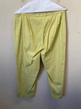 ANN TAYLOR, Lt Yellow, Cotton, Elastane, Solid, Flat Front, Cropped Pant