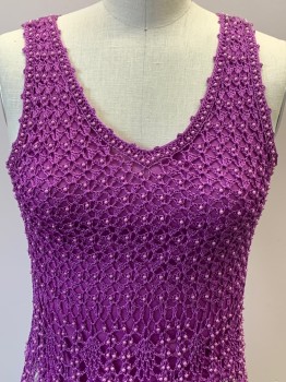 NO LABEL, Magenta Purple, Pink, Cotton, Polyester, Sleeveless, V Neck, Crochet Detail With Beads, Made To Order,