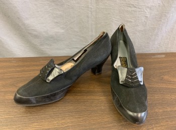 Womens, Shoes, LA CHIMERE, Black, Suede, Leather, Solid, Narrow, 8, Pump, Leather Accents at Toe, 2" Heel, and 3 Dimensional Structured Bow at Front