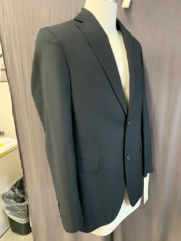 MALIBU CLOTHES, Black, Wool, Solid, SB, 2 Buttons, 3 Pockets, Notched Lapel,