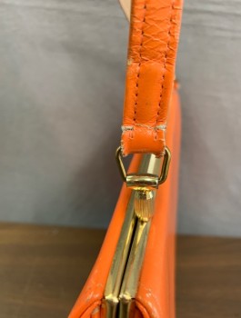Womens, Purse, N/L, Orange, Leather, Solid, 7"W, 10"L, Rectangular Handbag, Gold Clasp, 1/2" Wide Self Strap, Cream Leather Lining, in Good Condition, Though Leather on Strap is a Bit Cracked