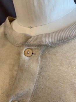 N/L, Cream, Wool, Solid, Henley, Jersey Knit, Very Aged/Dirty, L/S, 3 Button Placket, Round Neck