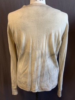 N/L, Cream, Wool, Solid, Henley, Jersey Knit, Very Aged/Dirty, L/S, 3 Button Placket, Round Neck