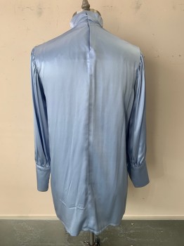NO LABEL, Baby Blue, Silk, Solid, L/S, C.A., Back Clips, French Cuffs with Gold Buttons, Made to Order