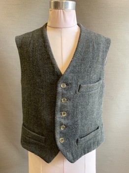 Childrens, Suit Piece 2, NO LABEL, Gray, White, Wool, 2 Color Weave, 33, Boys Vest, 5 Buttons, Single Breasted, 3 Pockets, Adjustable Back Strap