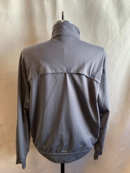 PUMA, Medium Gray, Polyester, Solid, Blue Streak Across Chest, Zip Front, Stand Collar, 2 Pockets, Long Sleeves, Ribbed Knit Waistband/Cuff, Vented Back Yoke