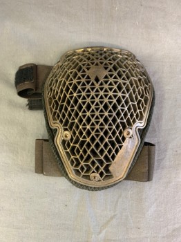 Unisex, Sci-Fi/Fantasy Knee Pads, MTO, Gold, Dk Olive Grn, Synthetic, Single Pad, Gold Honeycomb Plastic Plate, Dark Olive Mesh Under, Velcro Back