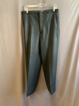 Mens, Pants 1890s-1910s, MTO, Black, Wool, Solid, 32/28, Bttn. Fly, 2 Pockets, Belted Back,