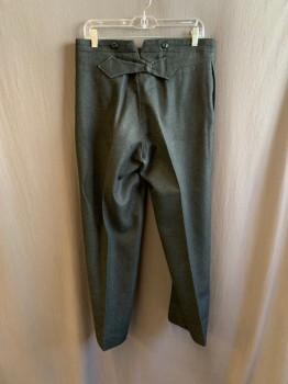 Mens, Pants 1890s-1910s, MTO, Black, Wool, Solid, 32/28, Bttn. Fly, 2 Pockets, Belted Back,
