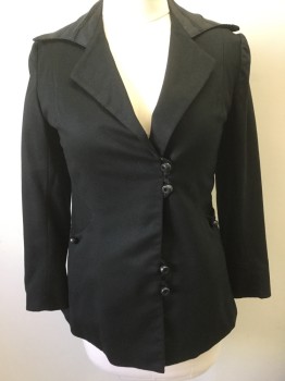 MTO, Black, Wool, 2 Sets of 2 Buttons Close Center Front, 2 Pockets with Buttons, Wide Collar with Flat Woven Ribbon with Braid Between the Ribbons,
