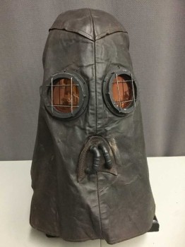 Unisex, Sci-Fi/Fantasy Mask, MTO, Dk Brown, Black, Leather, Plastic, Mask Of Leather, With Red Plastic Eyes, Eyes Are Have Metal Crossbar Details, Plastic Ear Covering Detail, Plastic 'Handle' Nose Detail, Multiples
