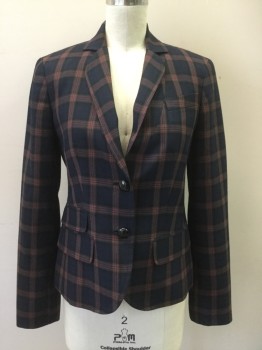 Q MACK, Navy Blue, Red, Green, Black, Polyester, Viscose, Plaid, Single Breasted, C.A., Notched Lapel, 3 Pckts, 2 Bttns,