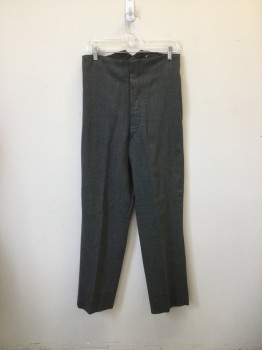 Mens, Pants 1890s-1910s, N/L, Black, White, Wool, Tweed, 30/31, High Waisted. Button Fly,