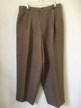 Mens, 1990s Vintage, Suit, Pants, MOSA, Brown, Polyester, Solid, Double Pleated Front, Belt Loops, Zip Fly