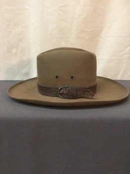Mens, Cowboy Hat, AKUBRA, Brown, Wool, Solid, 57, Brown, Brown Braided Band with Buckle