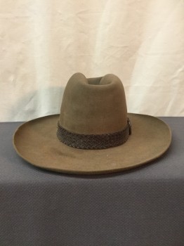 Mens, Cowboy Hat, AKUBRA, Brown, Wool, Solid, 57, Brown, Brown Braided Band with Buckle