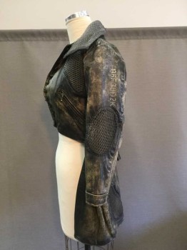 Womens, Sci-Fi/Fantasy Coat/Robe, MTO, Dk Brown, Khaki Brown, Gray, Faux Leather, Synthetic, Mottled, B36, 10, Science Fiction Tail Coat. Faux Brass Buttons Center Front. Gray Filter Mesh Collar and Inserted Panels. Tabs with Velcro on Back Waist. Coat is Mottled All Over with Burnt Amber