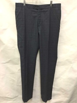 JOHN VARVATOS, Black, White, Wool, Silk, Speckled, Black with Faint White Crosshatched Streaked Lines, Flat Front, Zip Fly, Button Tab Waist, 4 Pockets, Slim Leg