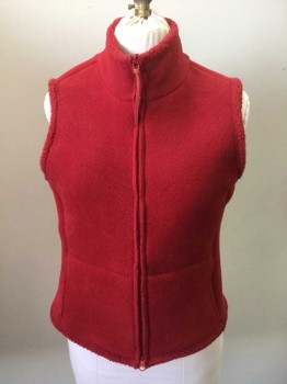 EXPRESS, Red, Polyester, Solid, Red Fleece, Collar Attached,  2 Pocket On Wedge Seams, Zip Front,
