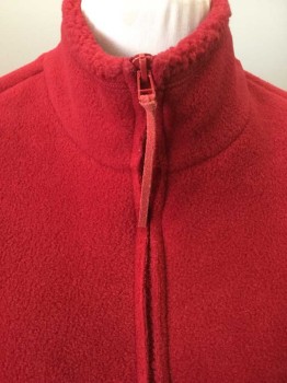 EXPRESS, Red, Polyester, Solid, Red Fleece, Collar Attached,  2 Pocket On Wedge Seams, Zip Front,