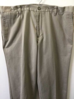DOCKERS, Khaki Brown, Cotton, Polyester, Solid, Flat Front,  Zip Front, 4 Pockets
