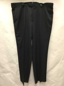 KENNETH COLE, Black, Polyester, Wool, Solid, Flat Front, Zip Front,