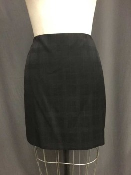 ANNE KLEIN, Black, Pink, Polyester, Wool, Plaid, Pencil. Length Above Knee. Zip Center Back, Fabric - Black Jacquard with Pink Grid.