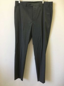 MICHAEL KORS, Gray, Polyester, Rayon, Heathered, Flat Front, Zip Fly, 4 Pockets