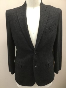 BROOKS BROTHERS, Black, Gray, Wool, Cotton, Herringbone, Single Breasted, 2 Buttons,  Notched Lapel, 3 Pockets,
