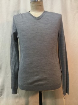 TED BAKER, Heather Gray, Wool, Solid, Heather Gray, V-neck,