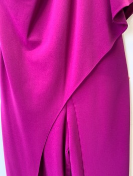 Womens, Evening Jumpsuit, ADRIANNA PAPELL, Magenta Purple, Polyester, Solid, B:36, Sz.6, W:30, Evening Jumpsuit, Crepe, One Short Sleeve, Side Zip, Draped Diagonal Panels in Front, Wide Leg