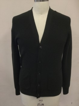 J CREW, Forest Green, Wool, Solid, Ribbed Knit Cardigan, V-neck, 5 Buttons, 2 Pockets, Long Sleeves
