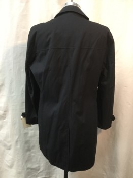 Mens, Coat, Trenchcoat, T HILFIGGER, Black, Nylon, Solid, 48, Single Breasted, Button Front, 2 Pockets, Asymmetrical Front Yoke, Back Yoke, Tab and Button Cuff