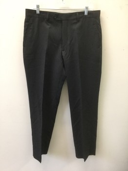 PRONTO UOMO, Black, Wool, Solid, Flat Front, Zip Fly, Button Tab Waist, 4 Pockets, Straight Leg, **Has a Double